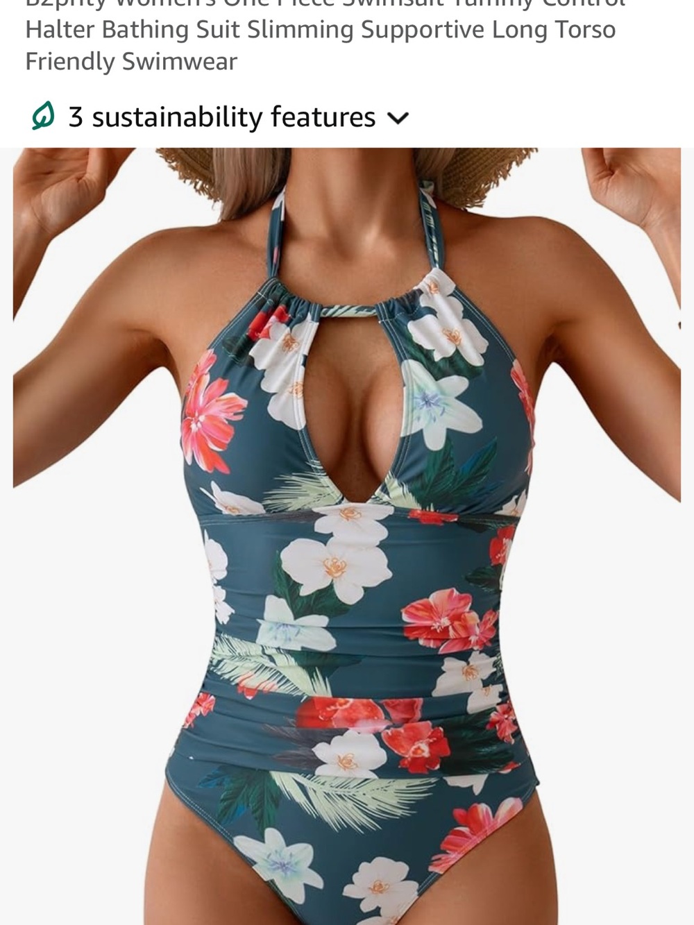 Floral Halter Keyhole One-Piece Swimsuit - Teal with Floral Print